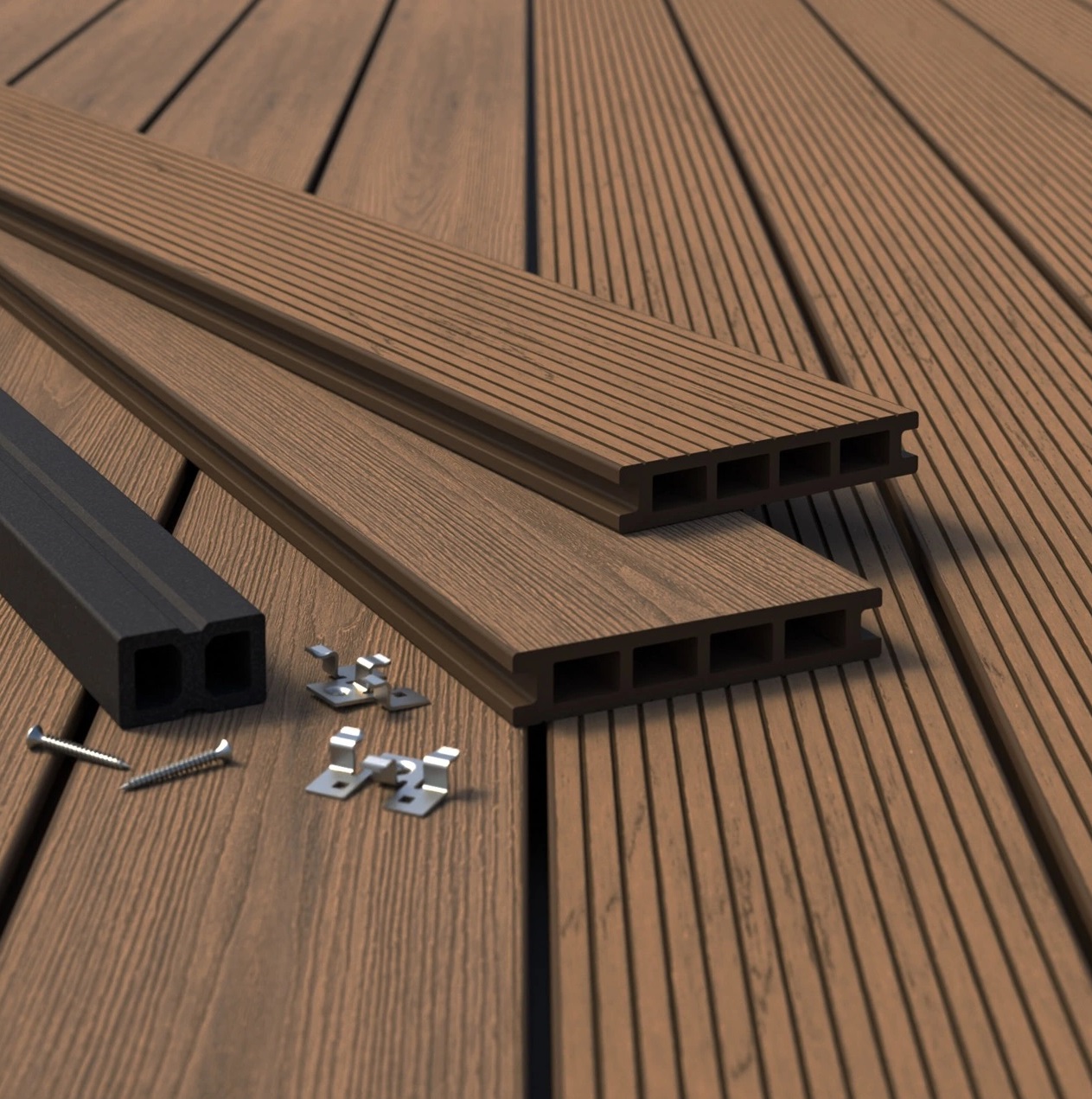 Deska tarasowa kompozytowa BERGDECK S140 Ciemny Teak/ciemny brąz 4m - obrazek 3